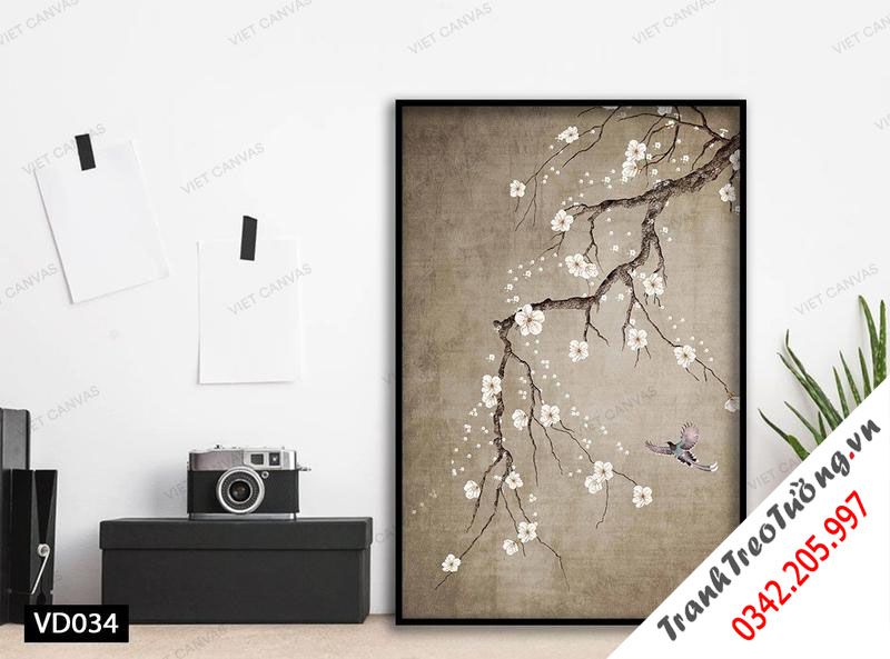 Tranh Nhành Hoa Và Chú Chim Sẻ Nhỏ