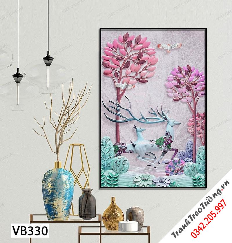 Tranh Cặp Hươu Trong Vườn Hồng