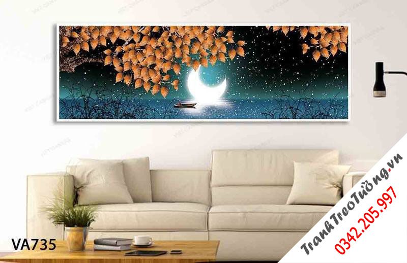 Tranh Con Đò Dưới Ánh Trăng Sáng Trên Sông