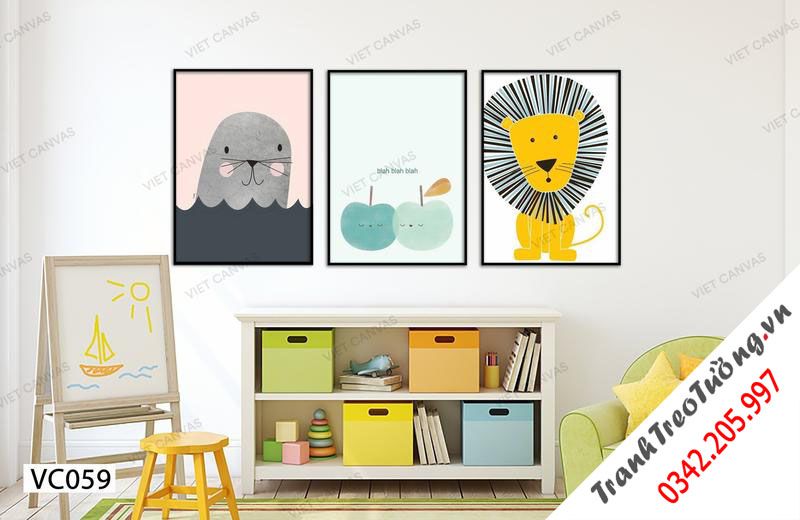 Bộ 3 Tranh Động Vật Và Hai Trái Táo