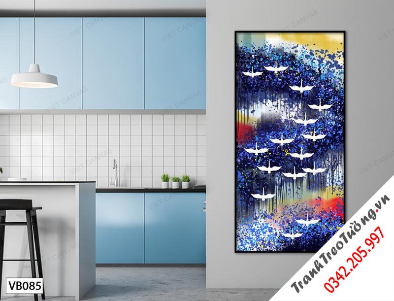 Tranh Đàn Chim Trắng Bay Qua Khu Rừng Màu Tím