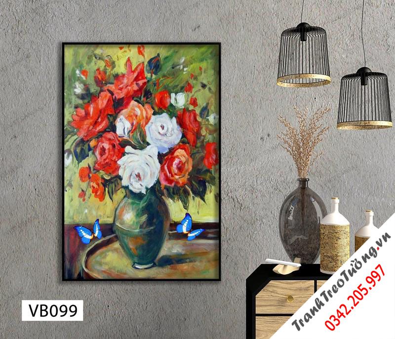 Tranh Đôi Bướm Bên Bình Hoa Hồng
