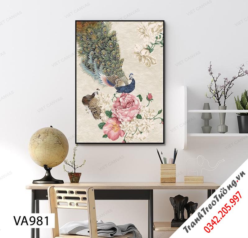 Tranh Đôi Công Và Hoa Mẫu Đơn