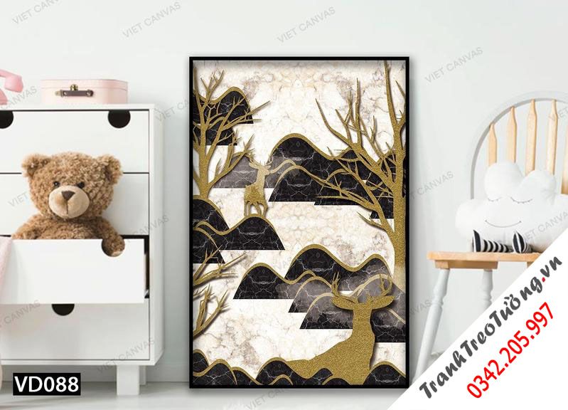 Tranh Đôi Hươu Nhỏ Bên Sườn Núi