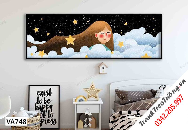 Tranh Giấc Mơ Bé Gái Trên Bầu Trời Sao