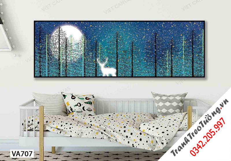 Tranh Hươu Trắng Trong Rừng Trăng Sáng
