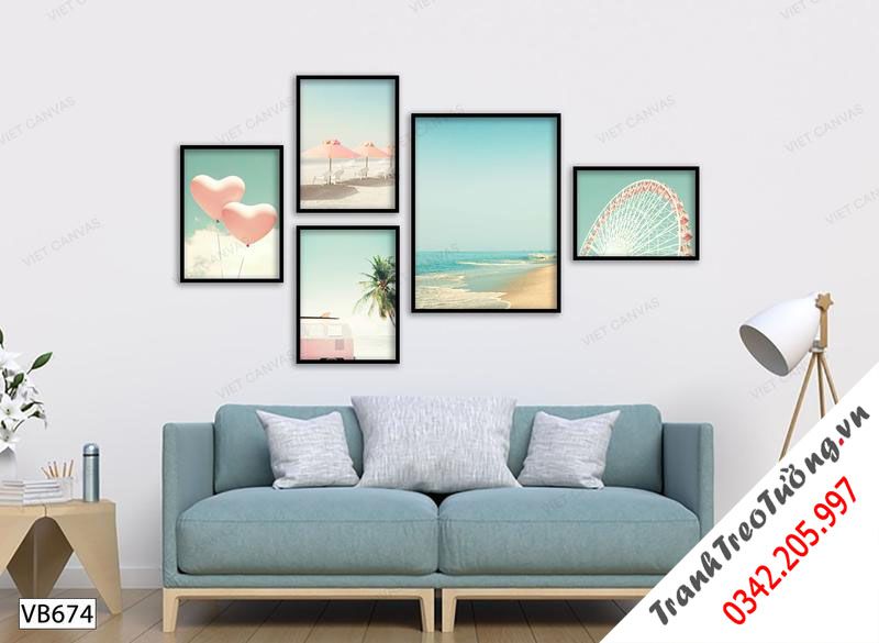 Bộ 5 Tranh Trái Tim, Biển Xanh Và Vòng Quay