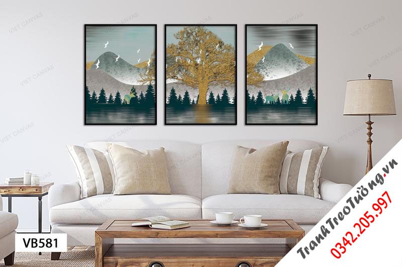 Bộ 3 Tranh Cây Cổ Thụ Trong Rừng Thông