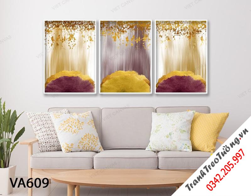 Bộ 3 Tranh Trừu Tượng Vàng Tím