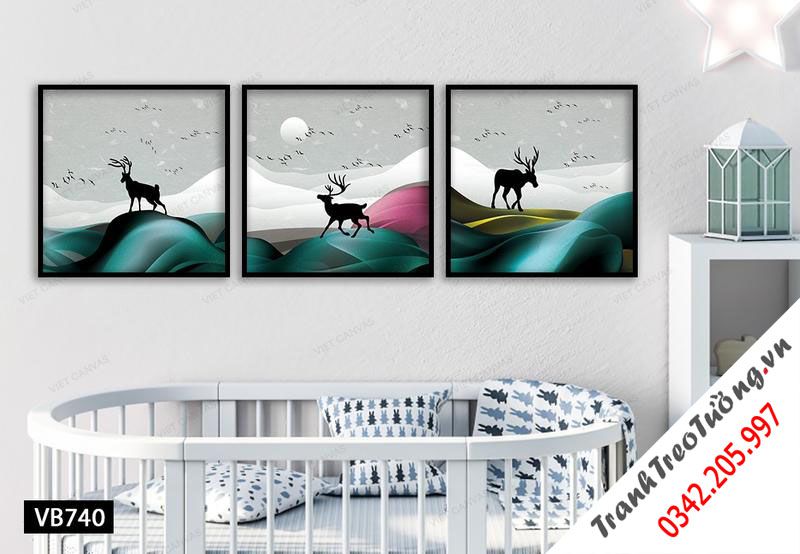Bộ 3 Tranh Chú Nai Trên Đồi Đầy Gió
