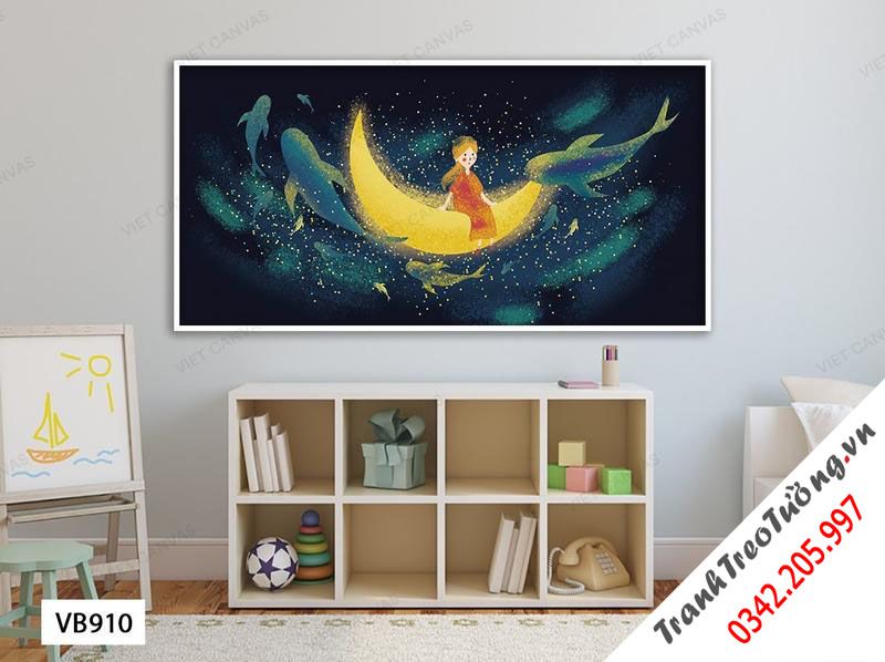 Tranh Bé Con Bay Giữa Ngân Hà Với Cá Voi Xanh